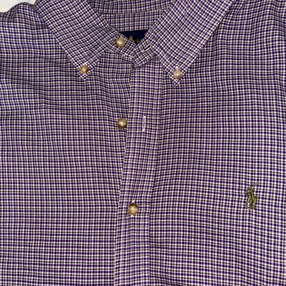 Ralph Lauren Polo Button Up Shirt  Purple Multi Micro Houndstooth Plaid Large